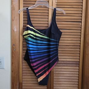 NWOT Shein Women's Rainbow Striped One Piece Swimsuit Size 1XL